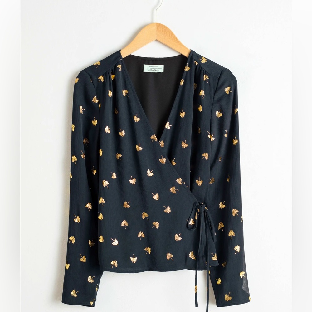 & OTHER STORIES Metallic Leaf Wrap Blouse - size 2 (NEW)